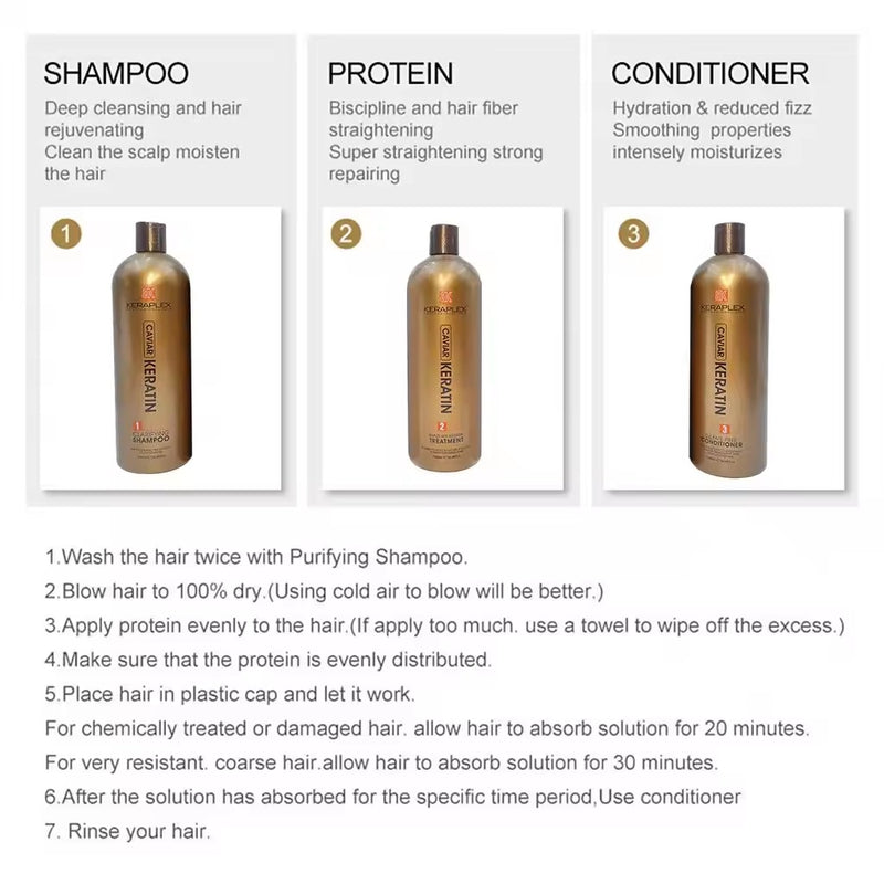 BKBK Keraplex Caviar Brazilian Keratin Hair Treatment Shampoo Sulfate Free Conditioner 3in1 Set