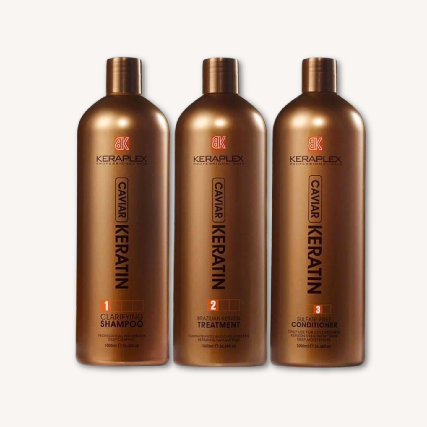 BKBK Keraplex Caviar Brazilian Keratin Hair Treatment Shampoo Sulfate Free Conditioner 3in1 Set