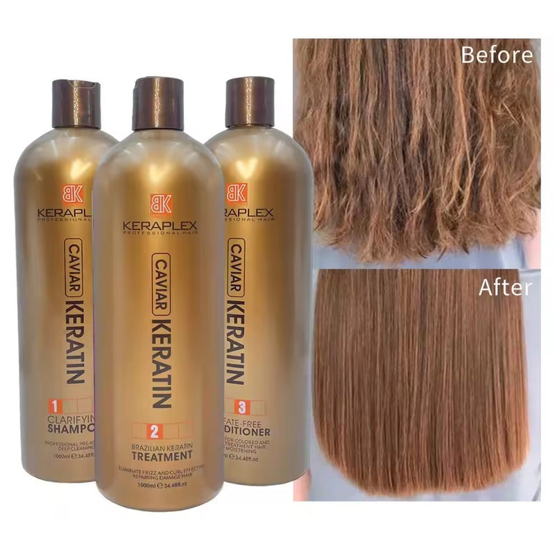 BKBK Keraplex Caviar Brazilian Keratin Hair Treatment Shampoo Sulfate Free Conditioner 3in1 Set
