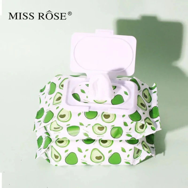 Miss Rose Avocado beauty concept facial cleaning wipes.
