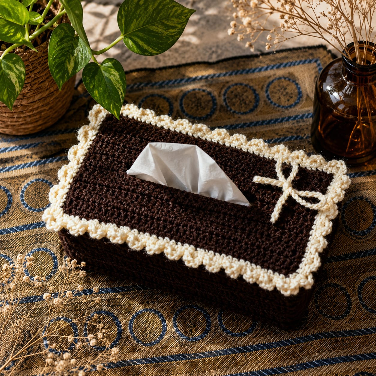 Handmade Crochet Tissue Box Cover | Decorative Tissue Holder for Home & Office