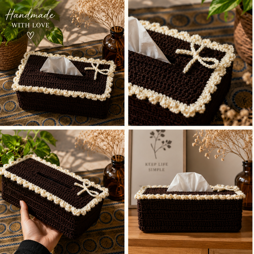 Handmade Crochet Tissue Box Cover | Decorative Tissue Holder for Home & Office