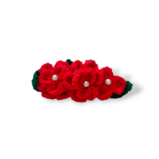 Handmade Crochet Rose Hair Clip 🌹 | Pearl Floral Barrette | Aesthetic Hair Accessory for Girls & Women