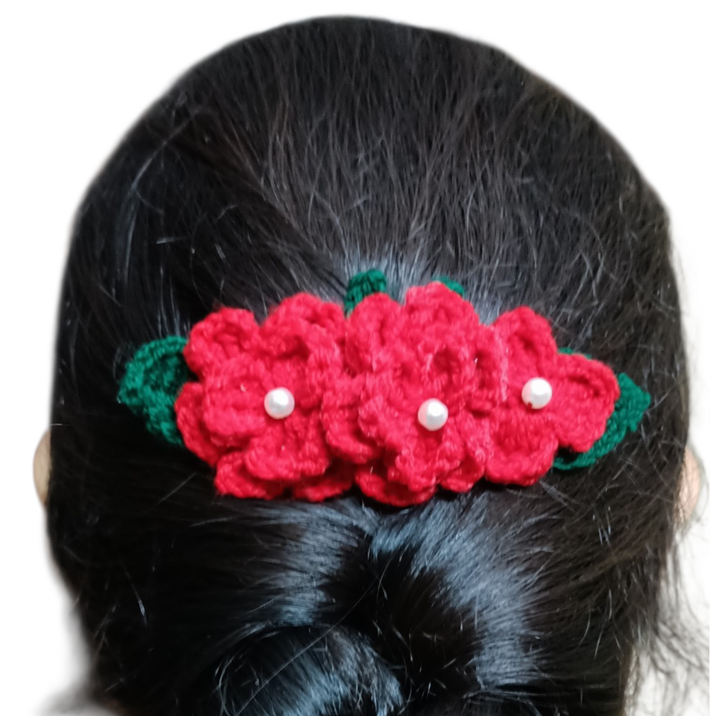 Handmade Crochet Rose Hair Clip 🌹 | Pearl Floral Barrette | Aesthetic Hair Accessory for Girls & Women